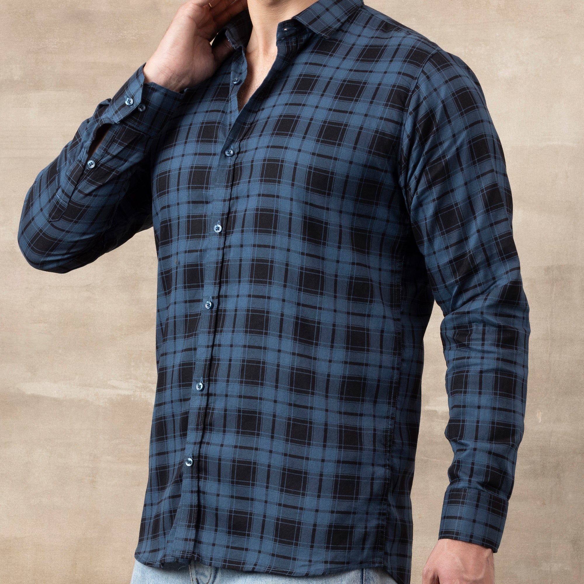FORMAL COTTON CHECK SHIRTS FOR MEN - Blue Plaid (Long Sleeve)