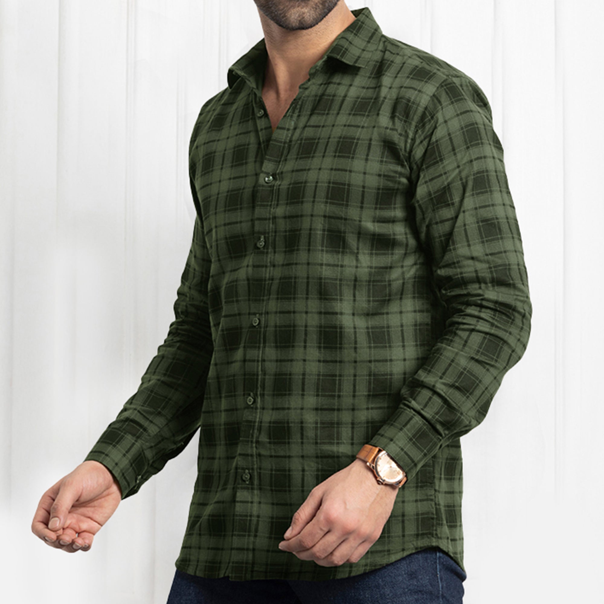 FORMAL COTTON CHECK SHIRTS FOR MEN - Green Plaid (Long Sleeve)