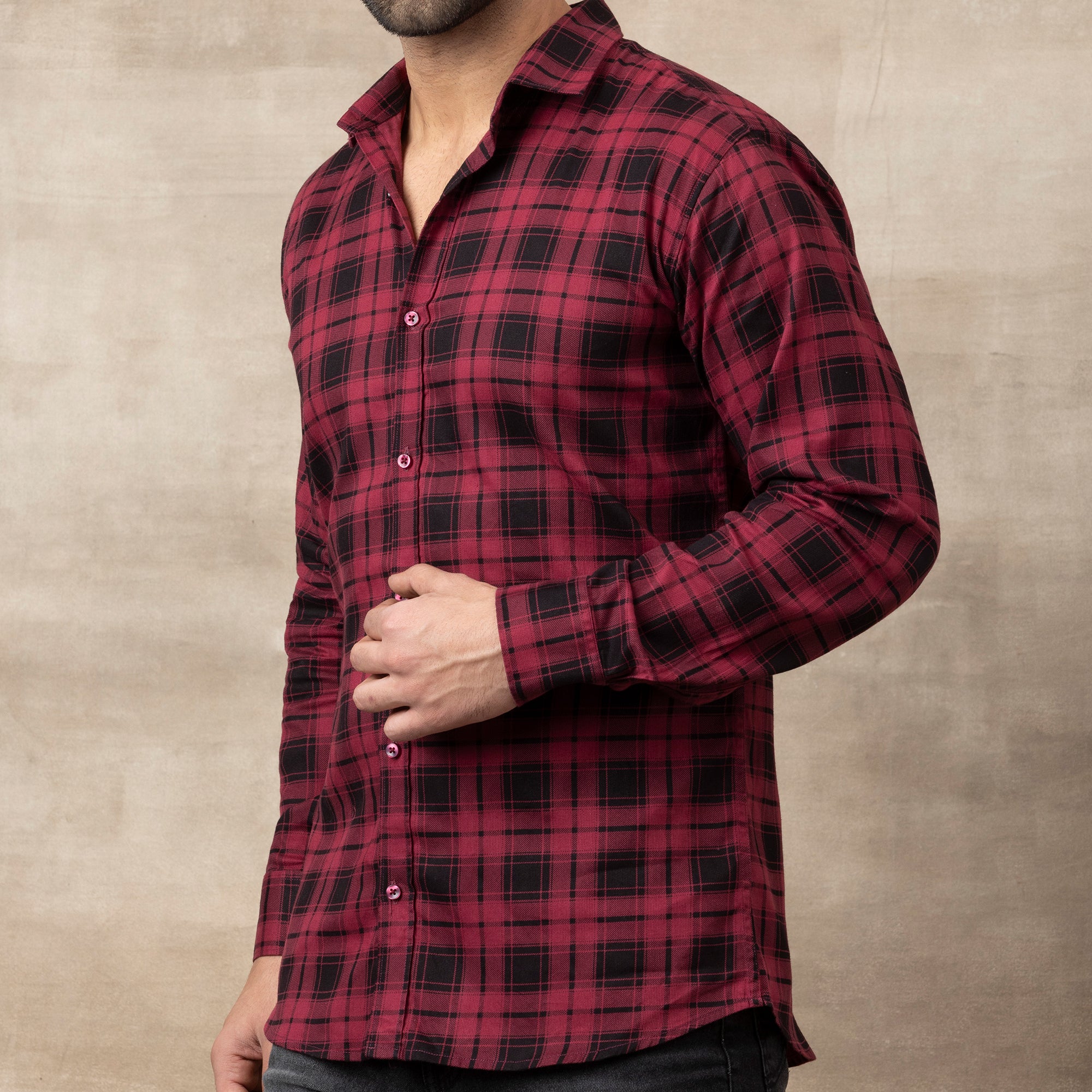 FORMAL COTTON CHECK SHIRTS FOR MEN - Red Plaid (Long Sleeve)