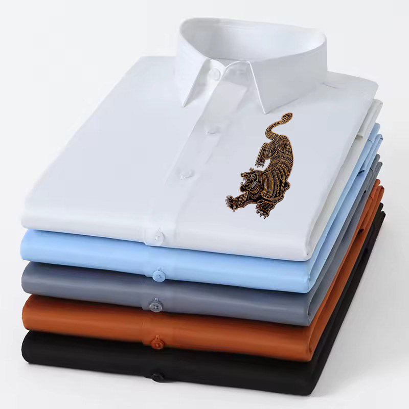 PARTY SHIRTS FOR MEN | PREMIUM SHIRTS | CLUB SHIRTS Tiger Embroidery-Darkest Grey