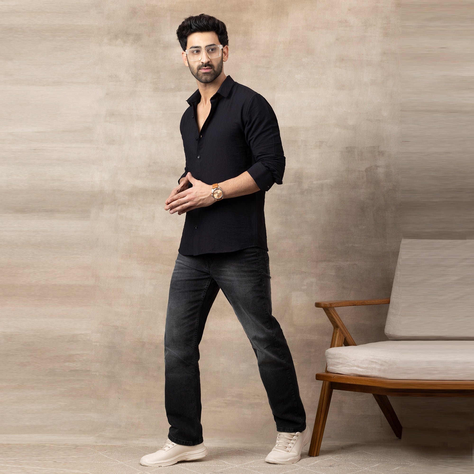 IMPORTED LINEN SHIRT FOR THE MODERN MEN | IRON FREE CASUAL (SYNTHETIC LINEN) SHIRT--Black