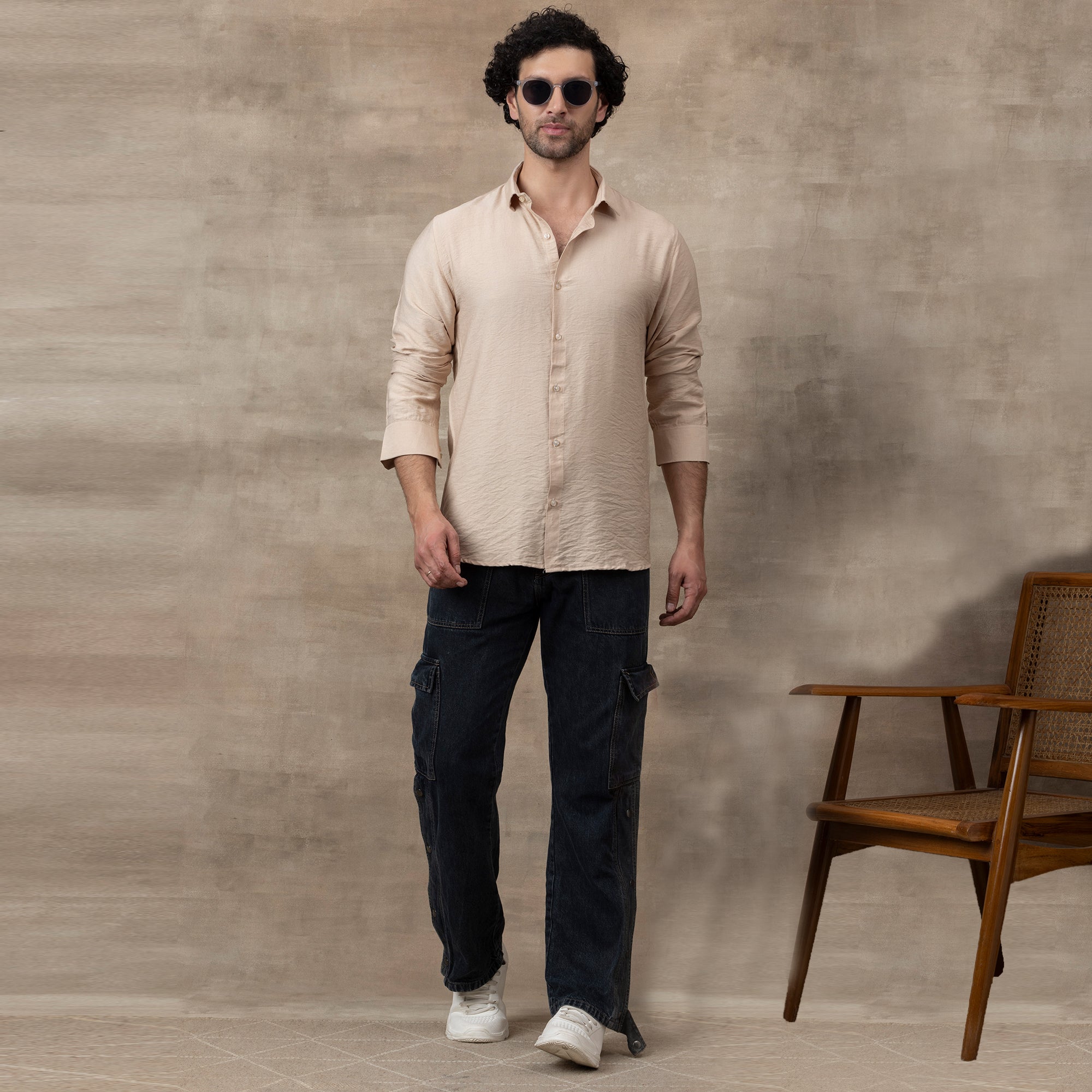 IMPORTED LINEN SHIRT FOR THE MODERN MEN | IRON FREE CASUAL (SYNTHETIC LINEN) SHIRT--Beige