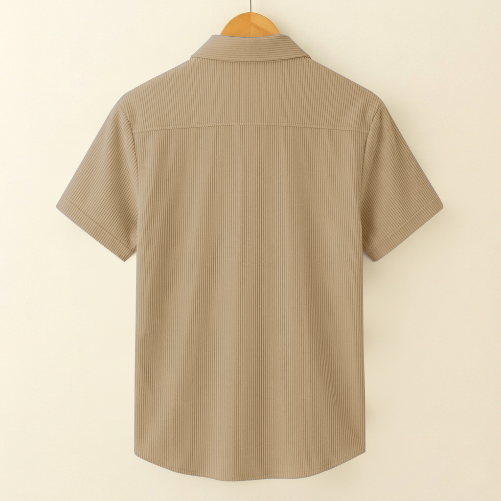 SELF-CORD CASUAL SHIRTS FOR MEN BLENDED FABRIC | Half Sleeves | Beige My Store