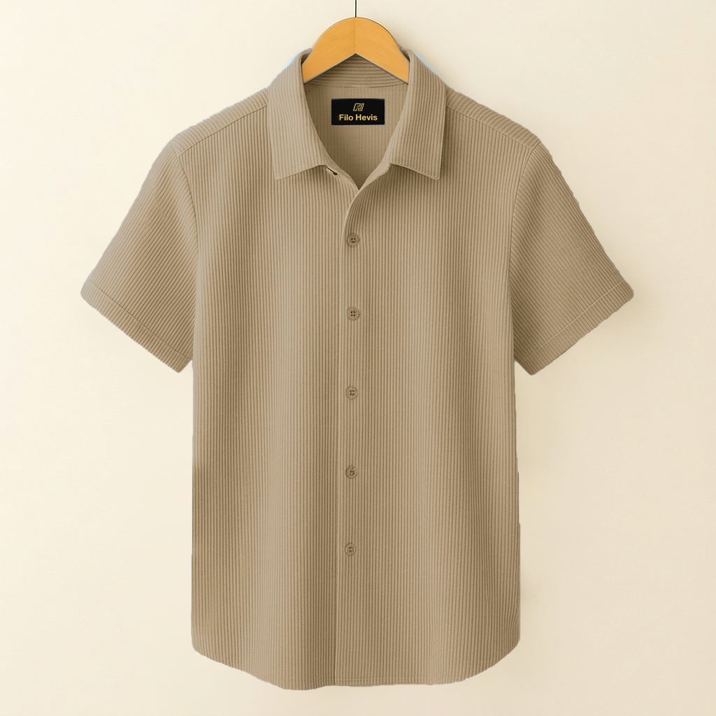 SELF-CORD CASUAL SHIRTS FOR MEN BLENDED FABRIC | Half Sleeves | Beige My Store