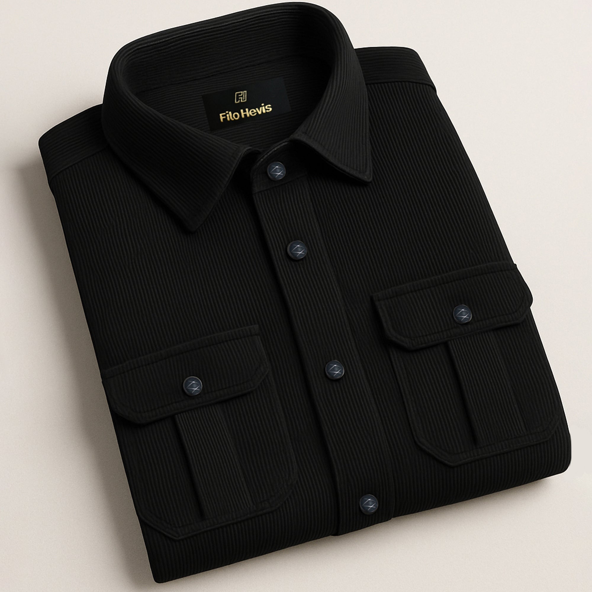 Men's Corduroy Shirt | Double Pocket Casual Shirt for Men | Full Sleeve 21-Wales Corduroy Shirt-Black