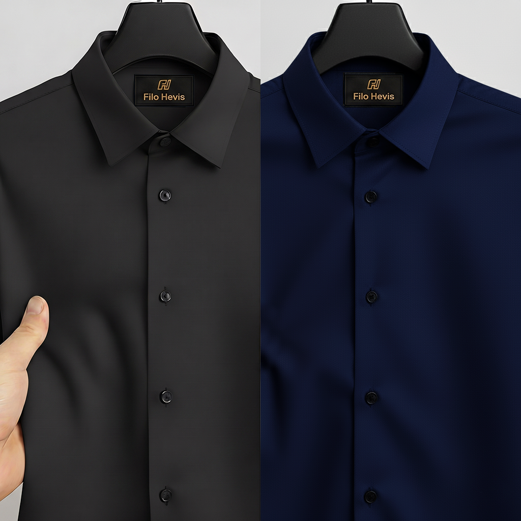 Combo of 2 Anti Wrinkle Imported Satin formal Shirt Black & Navy Blue My Store