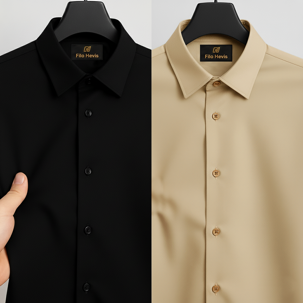 Combo of 2 Anti Wrinkle Imported Satin formal Shirt Black & Beige My Store