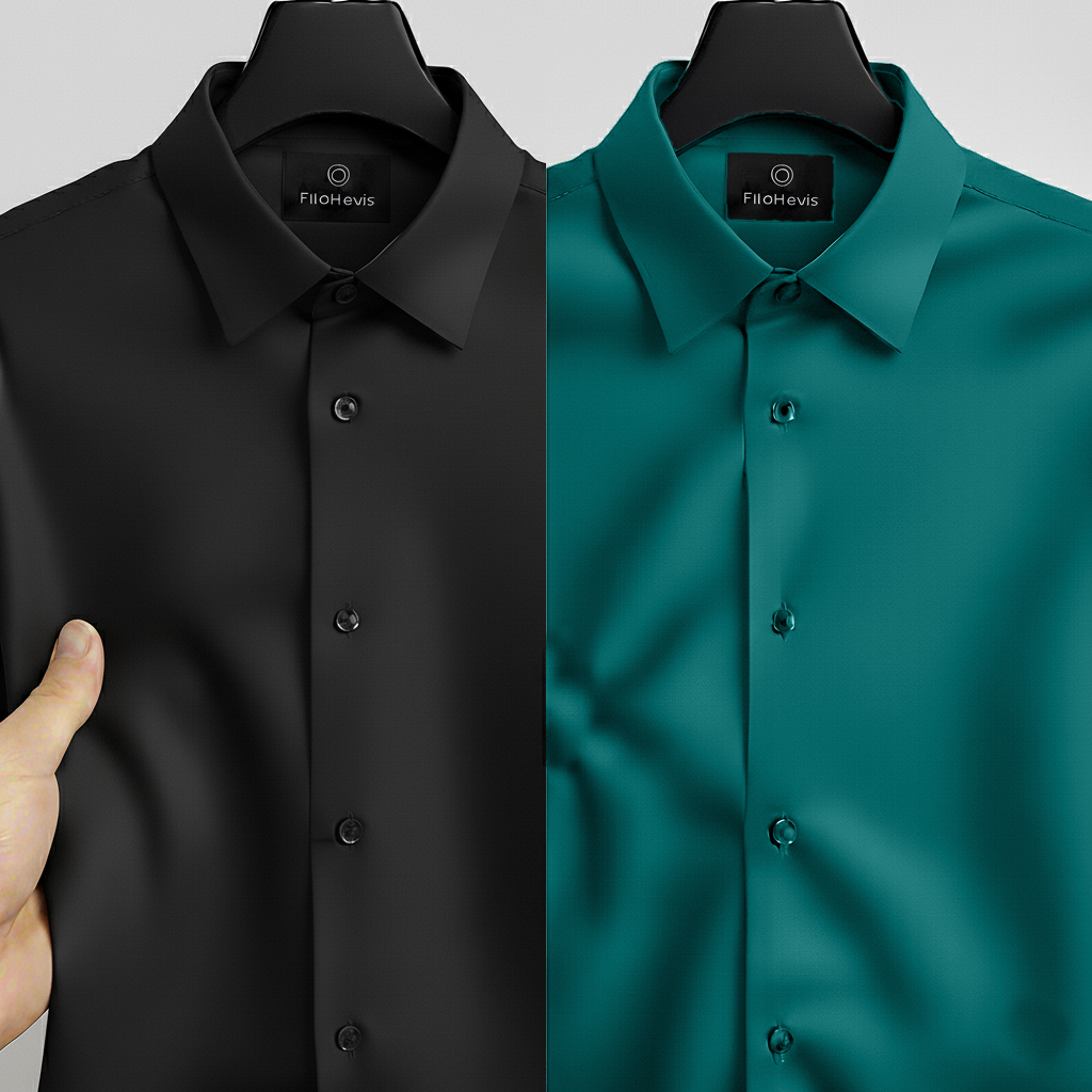 Combo of 2 Men's Satin Lycra formal Full Sleeve Shirt Black & Cyan