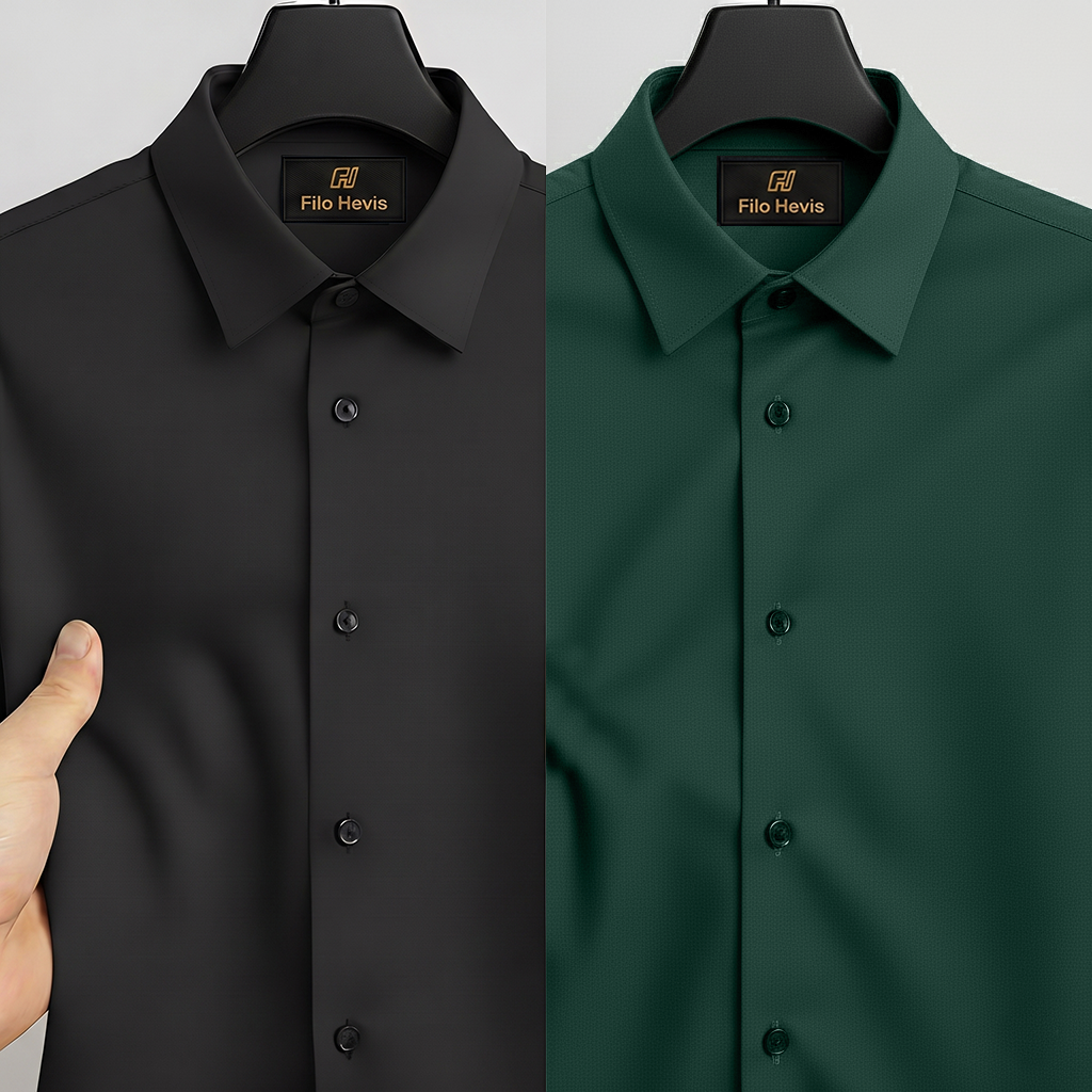 Combo of 2 Anti Wrinkle Imported Satin formal Shirt Black & Dark Green My Store