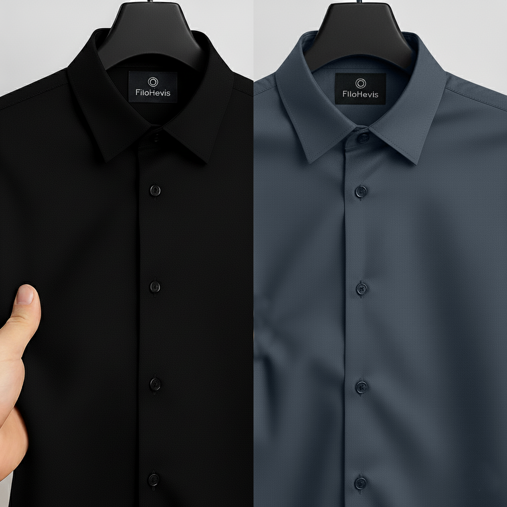 Combo of 2 Men's Satin Lycra formal Full Sleeve Shirt Black & Dark Grey