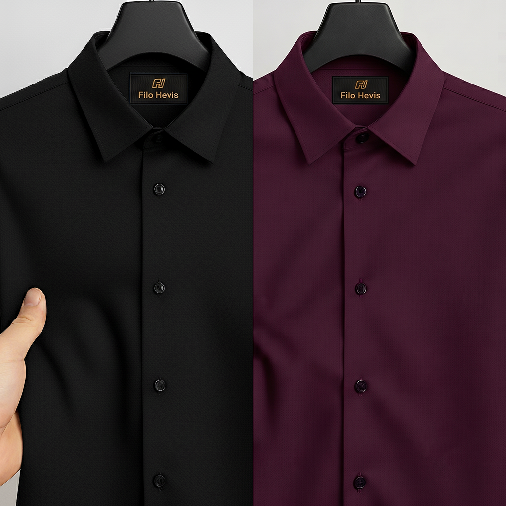 Combo of 2 Anti Wrinkle Imported Satin formal Shirt Black & Dark Maroon My Store