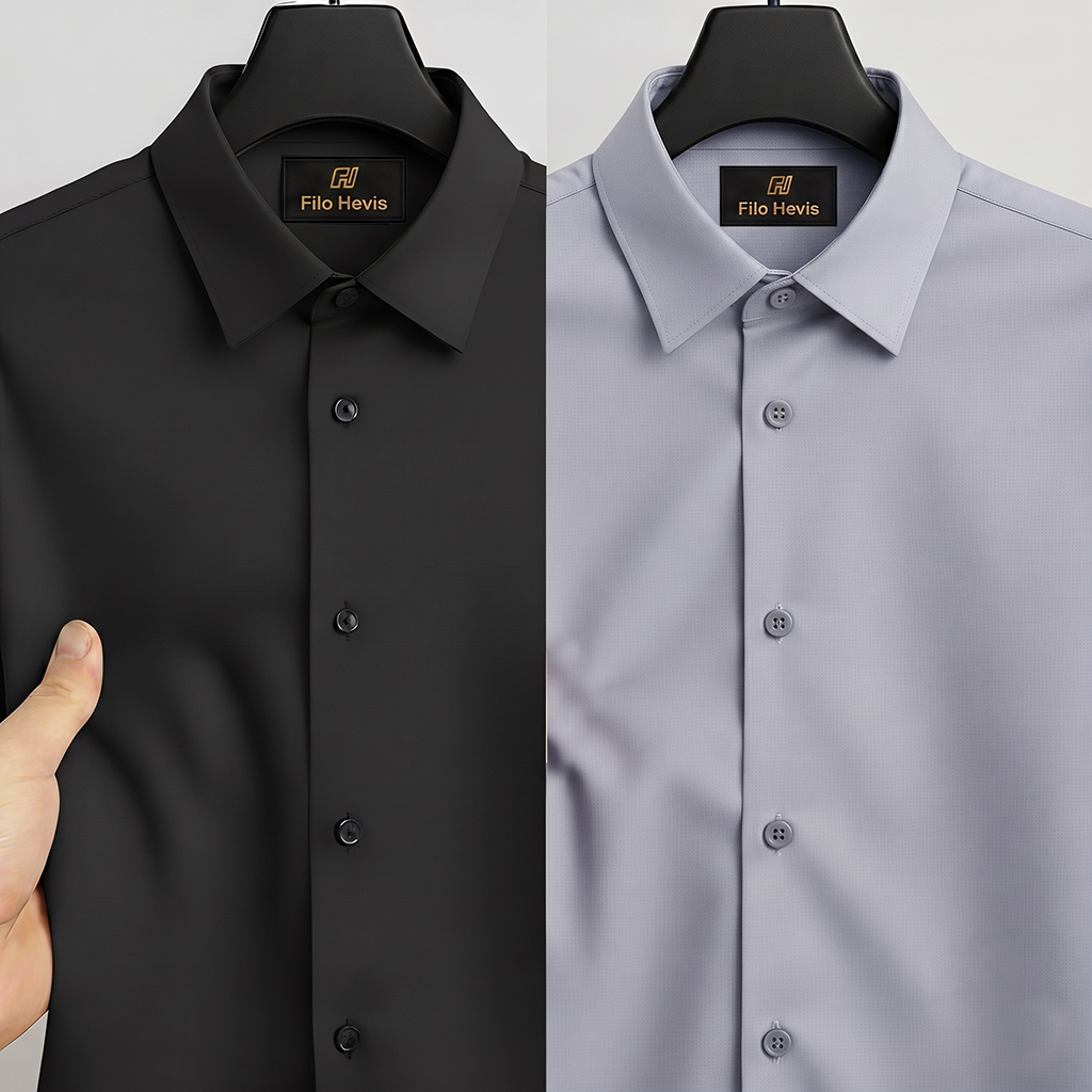 Combo of 2 Anti Wrinkle Imported Satin formal Shirt Black & Grey My Store