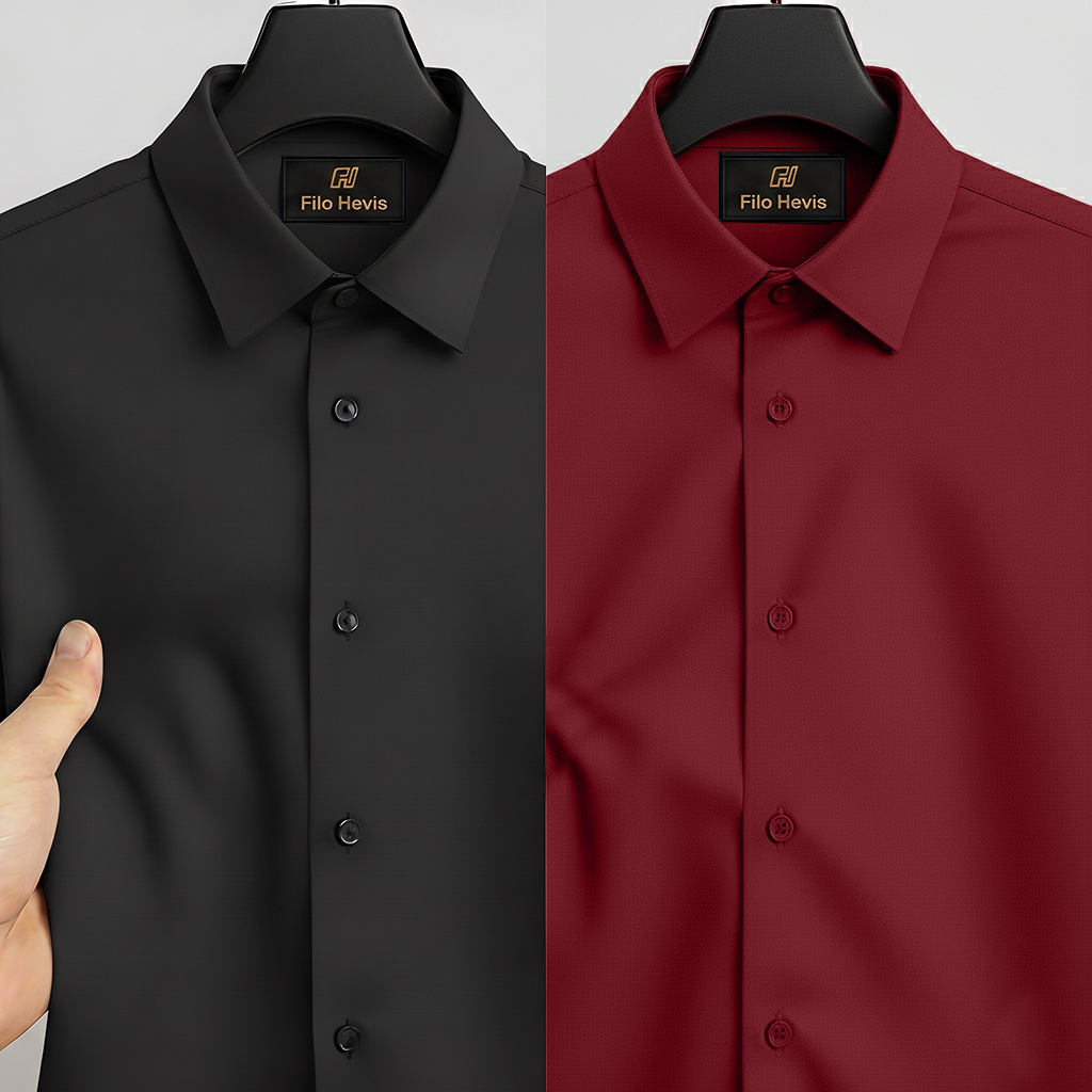 Combo of 2 Anti Wrinkle Imported Satin formal Shirt Black & Maroon My Store