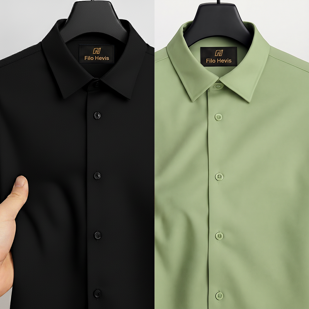 Combo of 2 Anti Wrinkle Imported Satin formal Shirt Black & Pista Green My Store