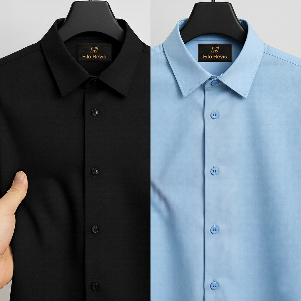 Combo of 2 Anti Wrinkle Imported Satin formal Shirt Black & Sky My Store