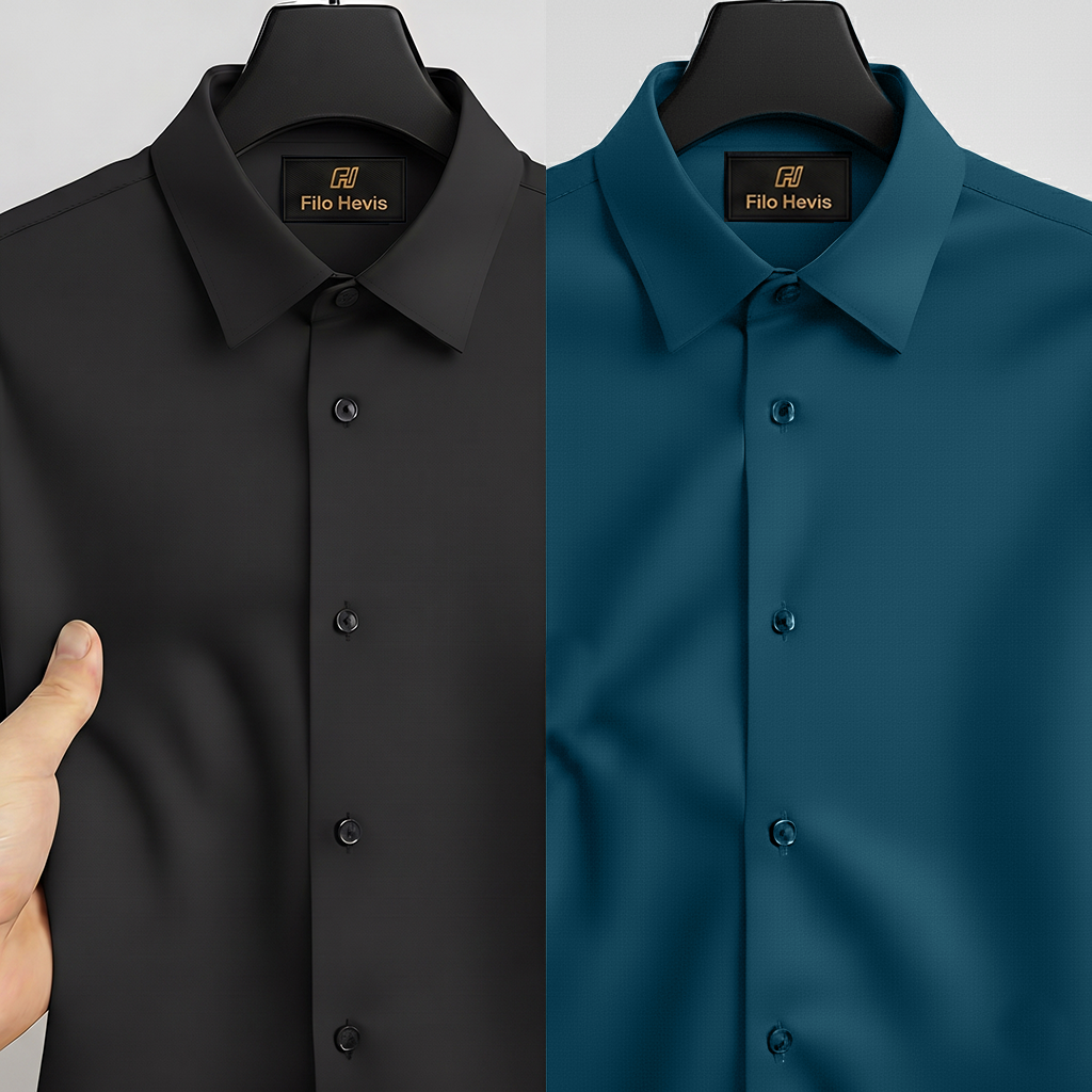 Combo of 2 Anti Wrinkle Imported Satin formal Shirt Black & Teal Blue My Store