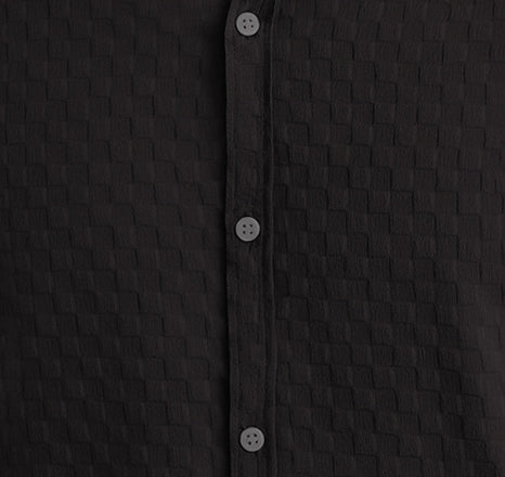 Men's Casual Checks Textured Popcorn Shirts- Black
