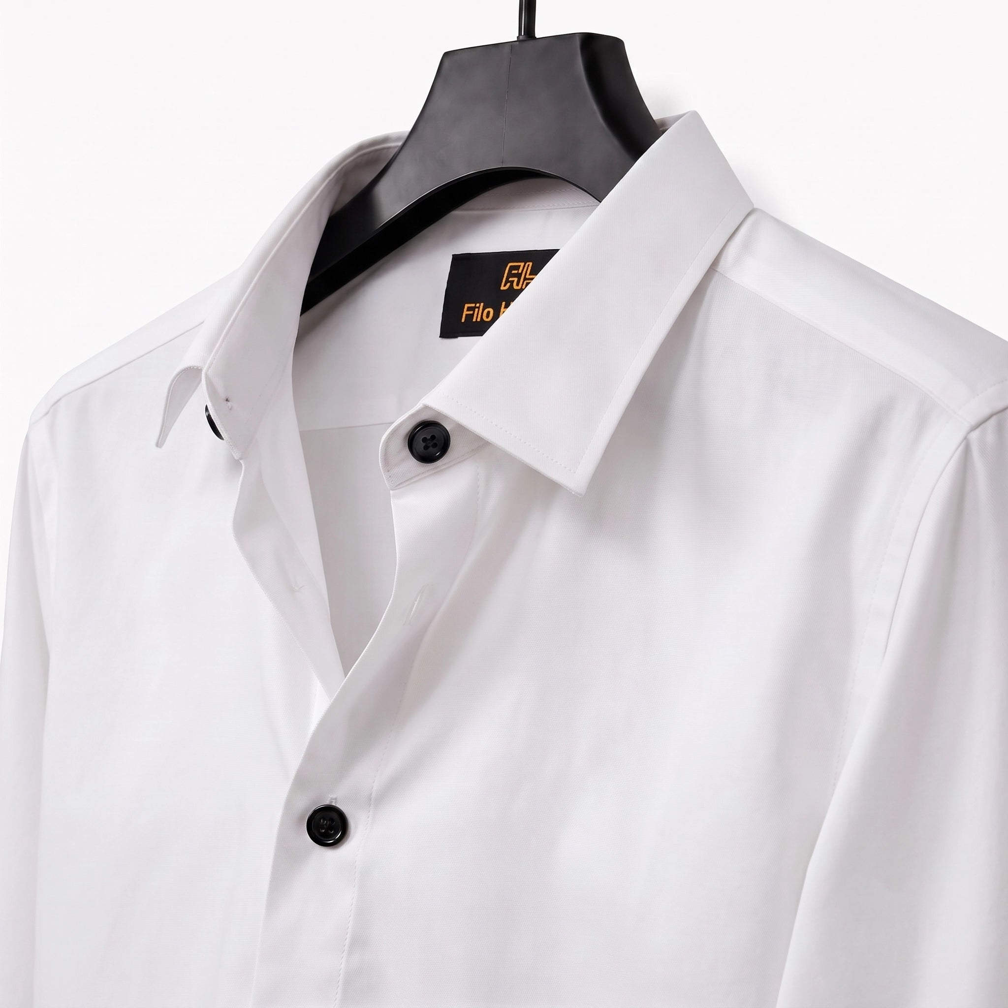 Anti Wrinkle Satin Lycra Formal Shirt (Imported Fabric)| White Shirt (With Black Buttons)
