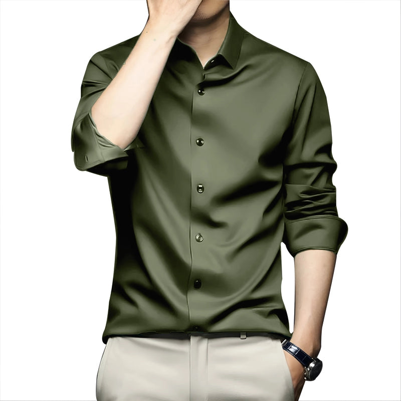 CVC Poly Satin formal Shirt For Men-Olive-Green