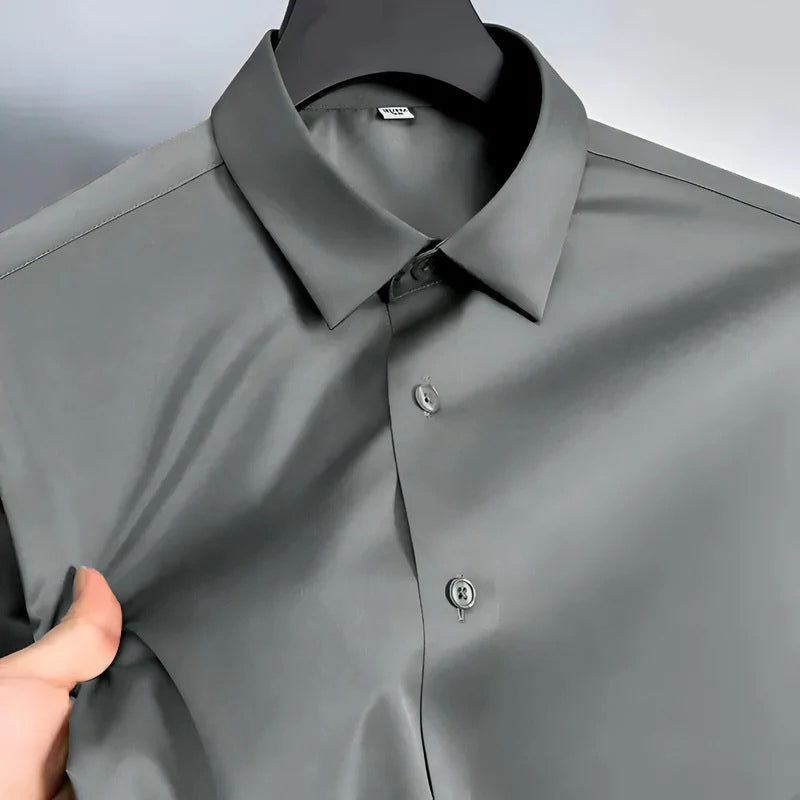 Men's Satin Lycra formal  Full Sleeve Shirt Dark Grey