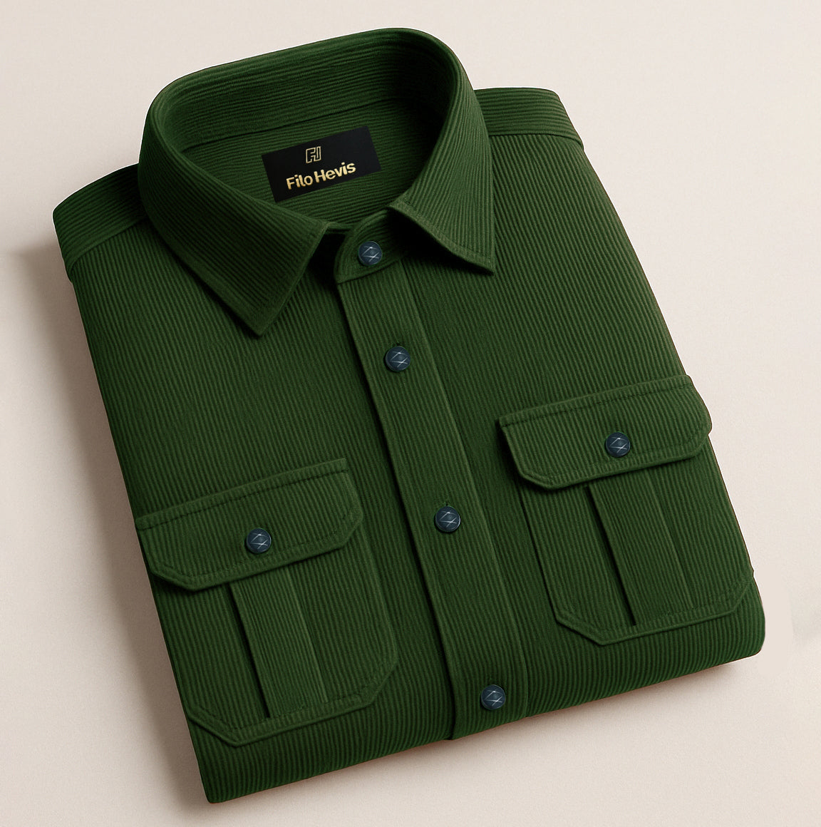 MEN’S CORDUROY SHIRT FOR WINTER STYLE | 21-WALES CORDUROY | DOUBLE POCKET | EMERALD-Dark Green