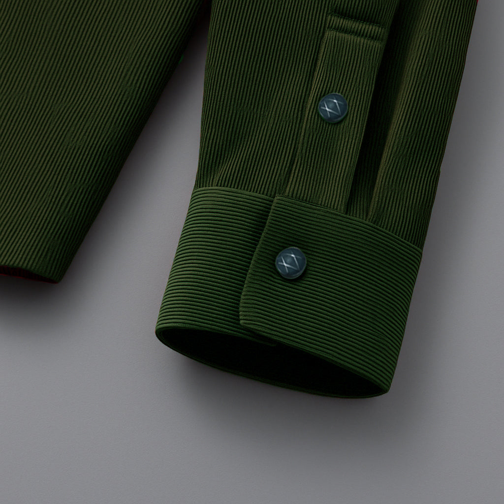 MEN’S CORDUROY SHIRT FOR WINTER STYLE | 21-WALES CORDUROY | DOUBLE POCKET | EMERALD-Dark Green