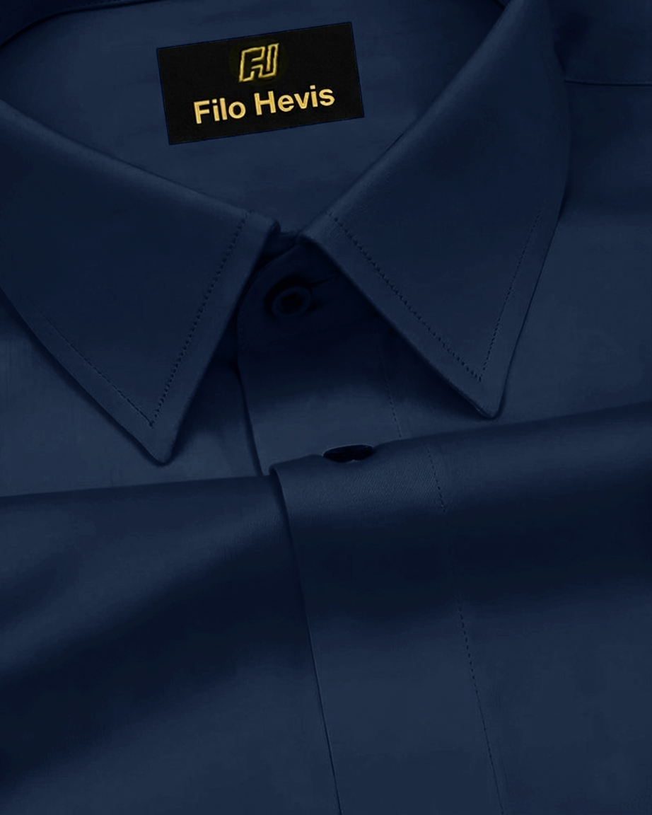 PLUS SIZE FORMAL SHIRTS IN COTTON FOR MEN (Single Pocket)- NAVY BLUE Filo Hevis