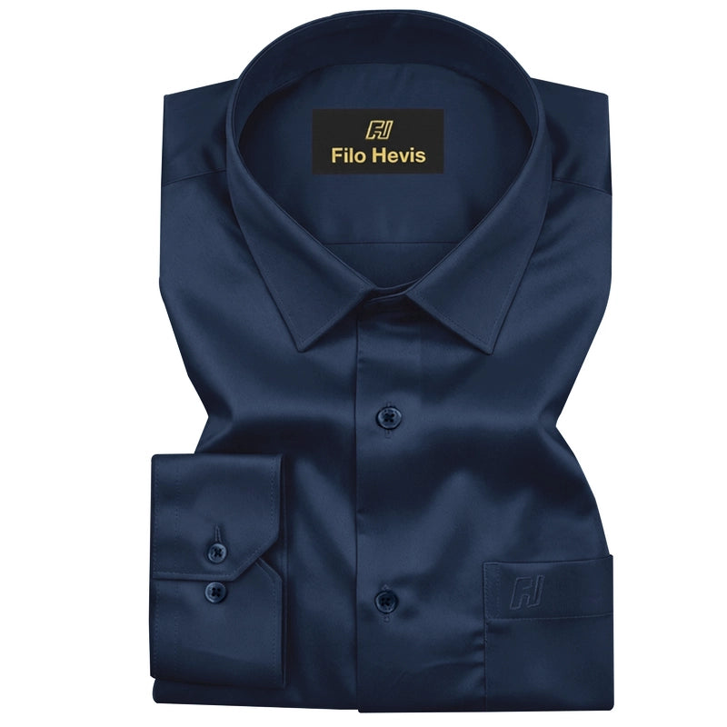 Platinum Cotton Satin Formal Shirt for Men - with Pocket | Navy Blue My Store