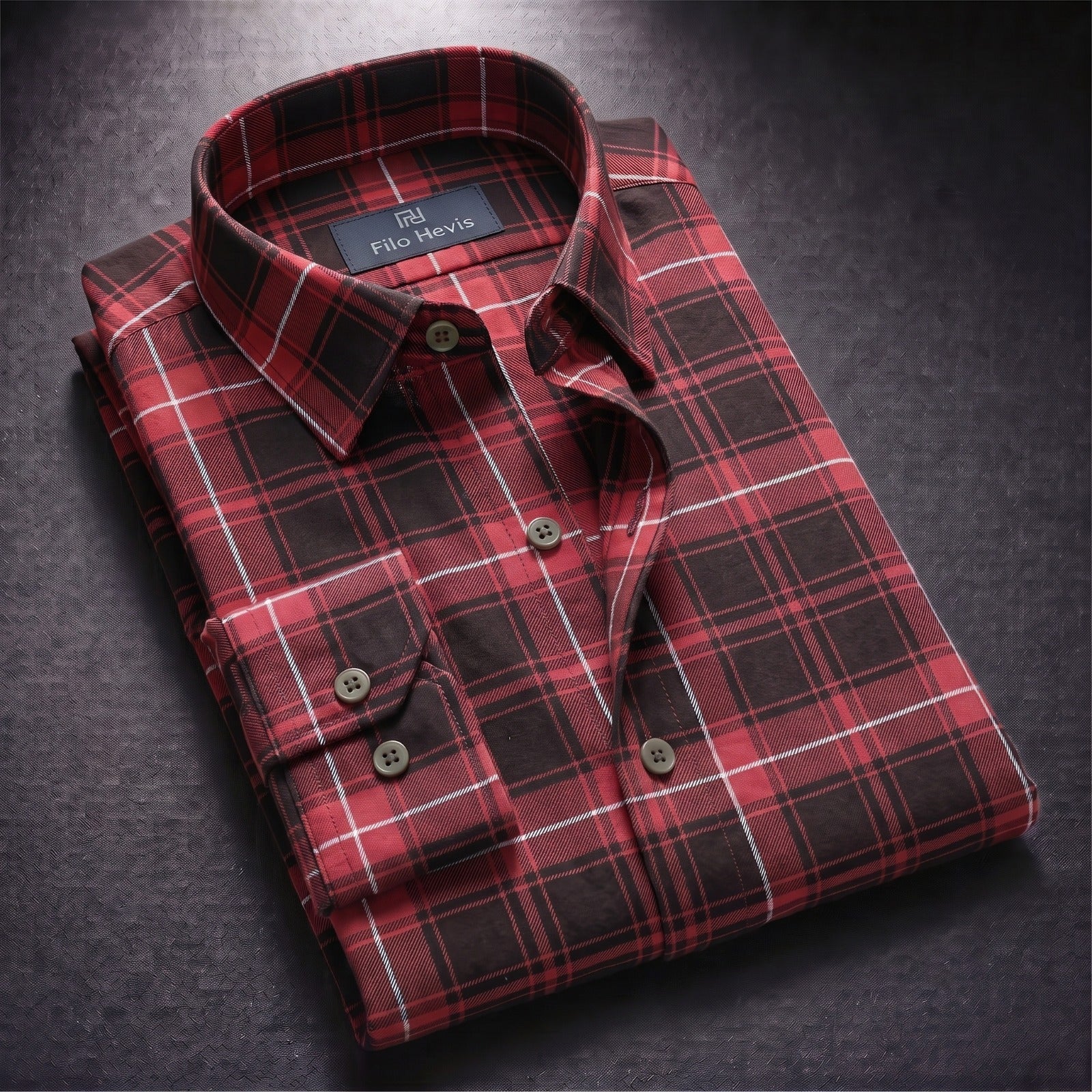 Formal cotton red check shirt