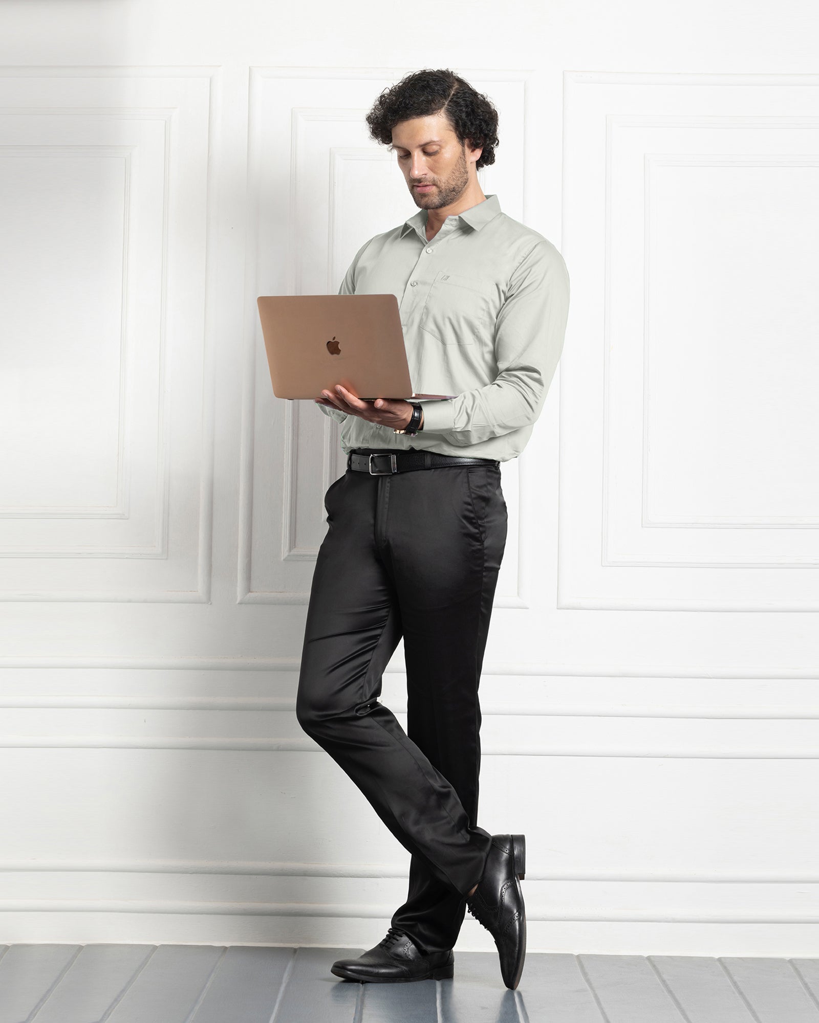 PLUS SIZE FORMAL SHIRTS IN COTTON FOR MEN (Single Pocket)- Grayish Green