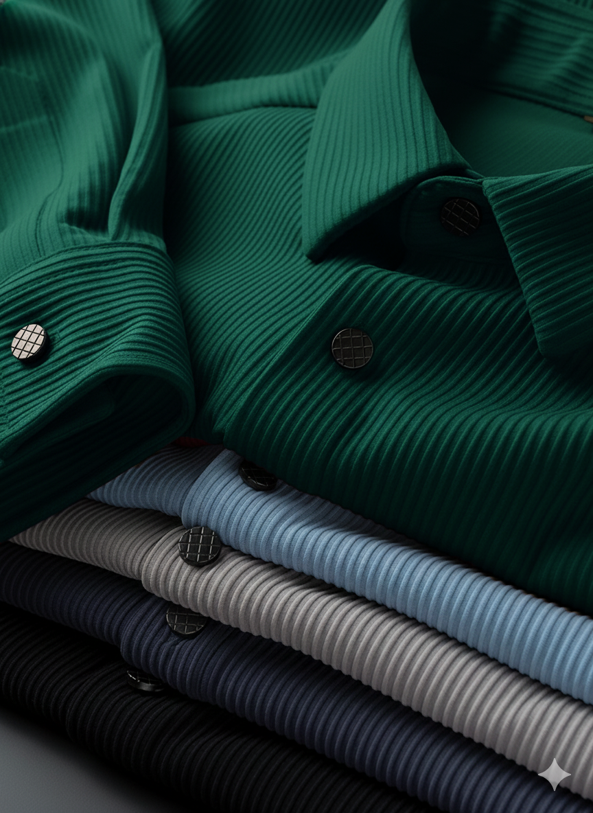 Corduroy Casual Shirts for Men Blended Fabric - Green