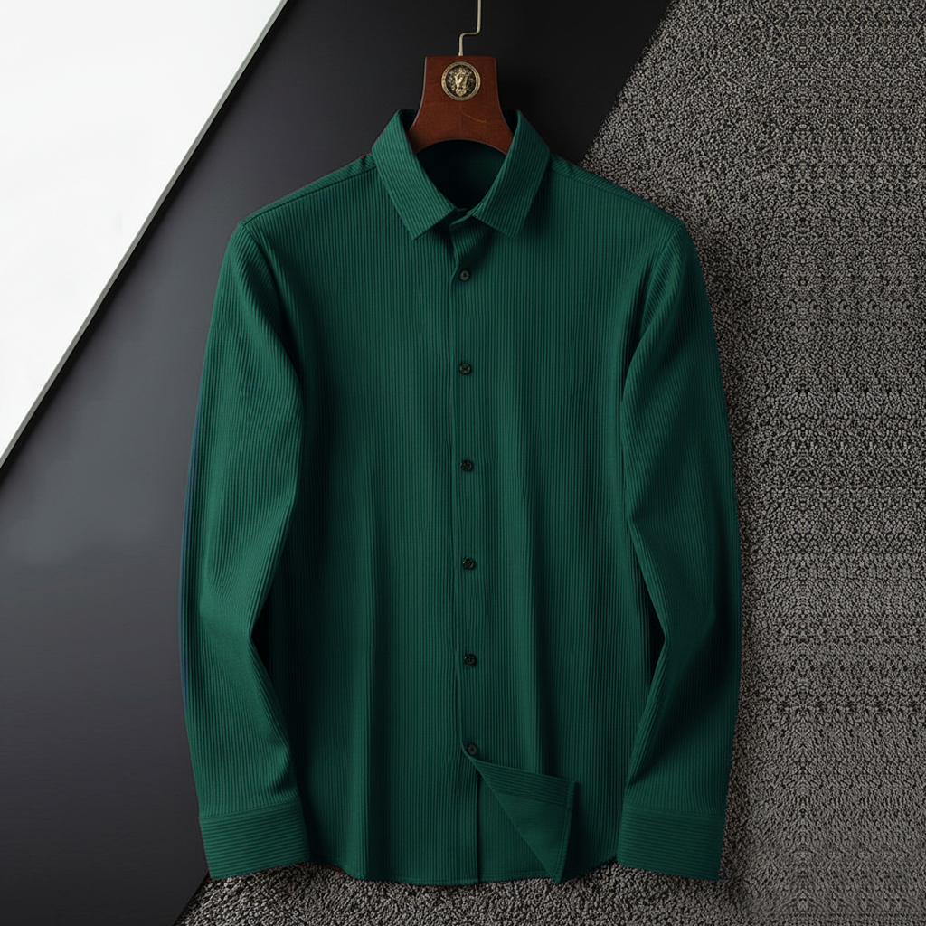 Corduroy Inspired Self-Cord Casual Shirts for Men Blended Fabric - Green