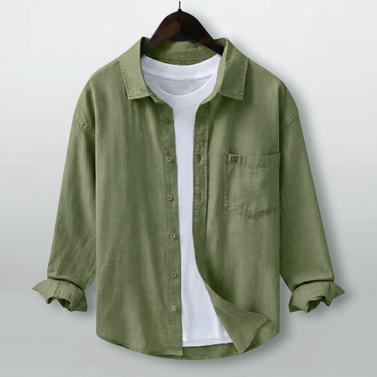 FINE LINEN SHIRTS FOR MEN (Full Sleeves)-Dark Green/Sage Green