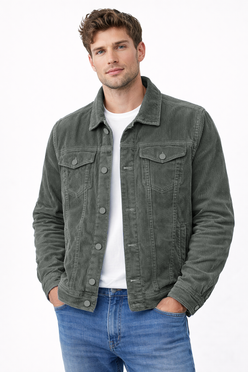 Men’s Dark Grey Corduroy Trucker Jacket
