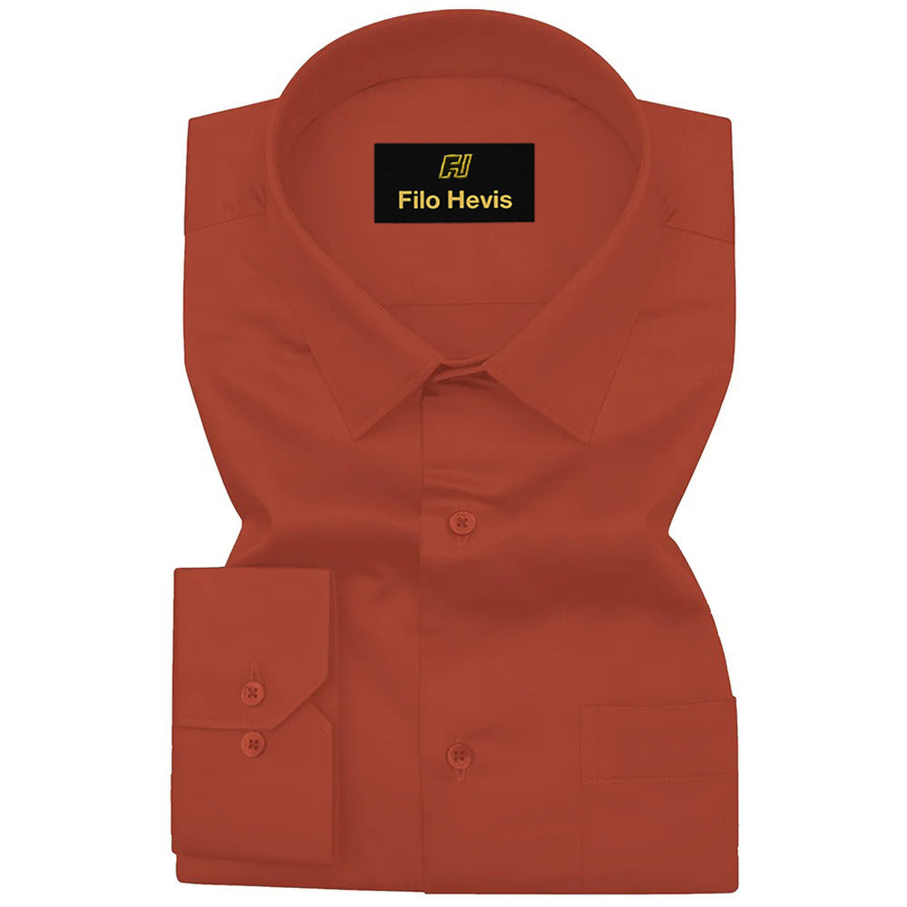 PLATINUM COTTON SATIN FORMAL SHIRT FOR MEN (Single Pocket)-Orange
