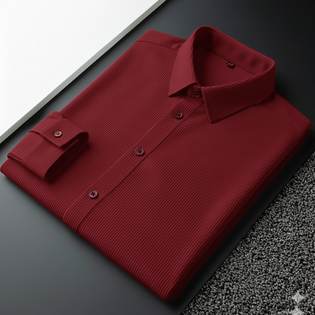 Corduroy Casual Shirts for Men Blended Fabric -Maroon