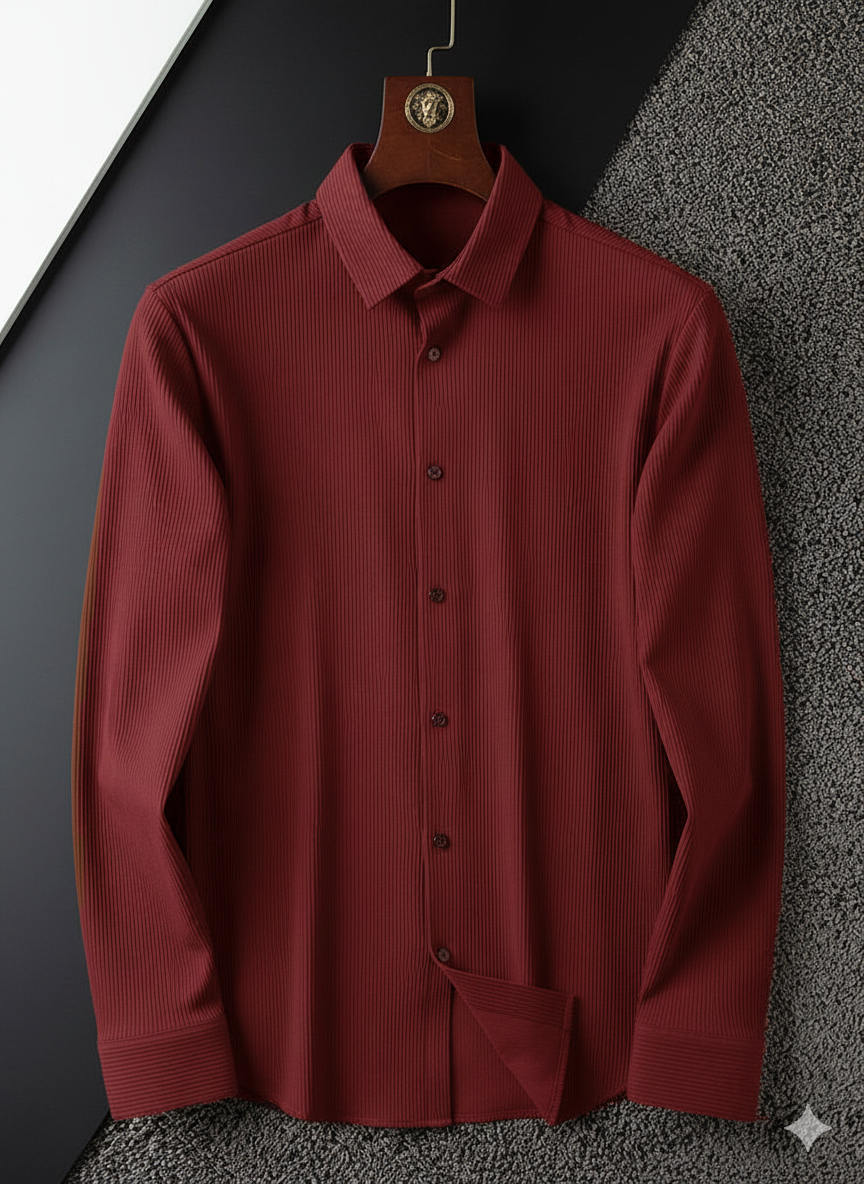 Corduroy Casual Shirts for Men Blended Fabric -Maroon