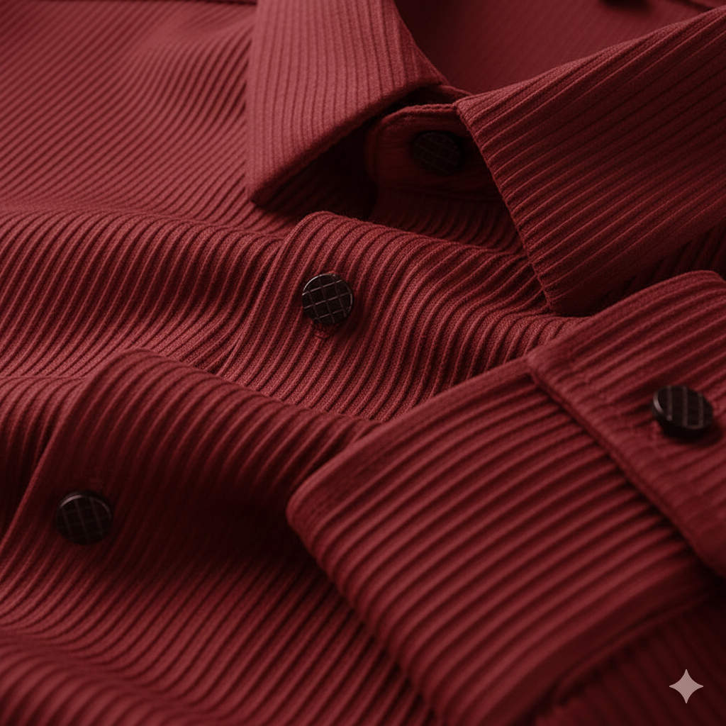 Corduroy Casual Shirts for Men Blended Fabric -Maroon