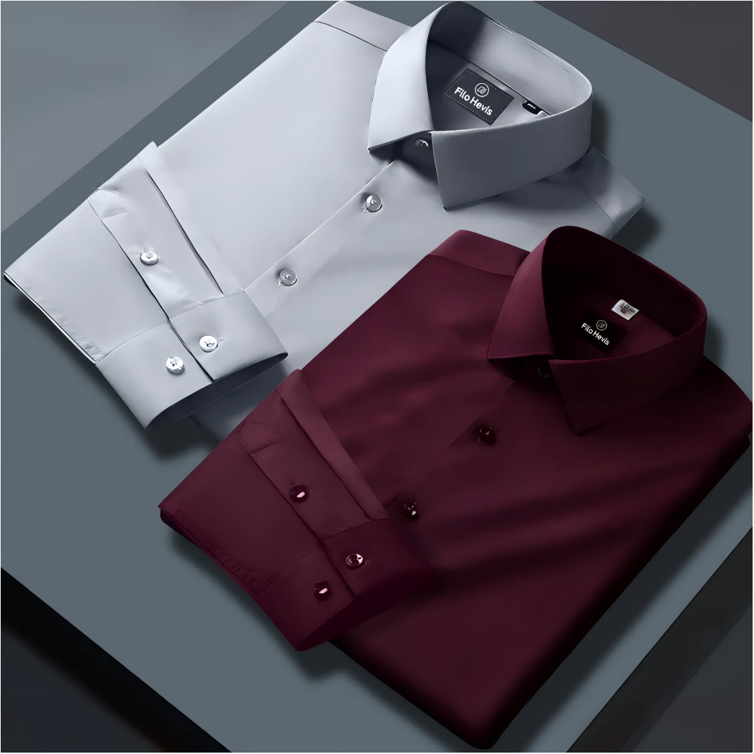 Combo of 2 Formal shirts Wine & Light Grey Colour