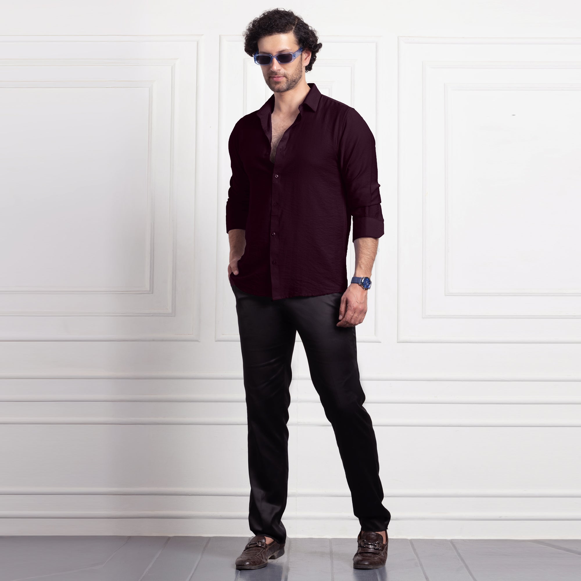 Men Iron Free Casual (Imported Linen) Shirt-Wine