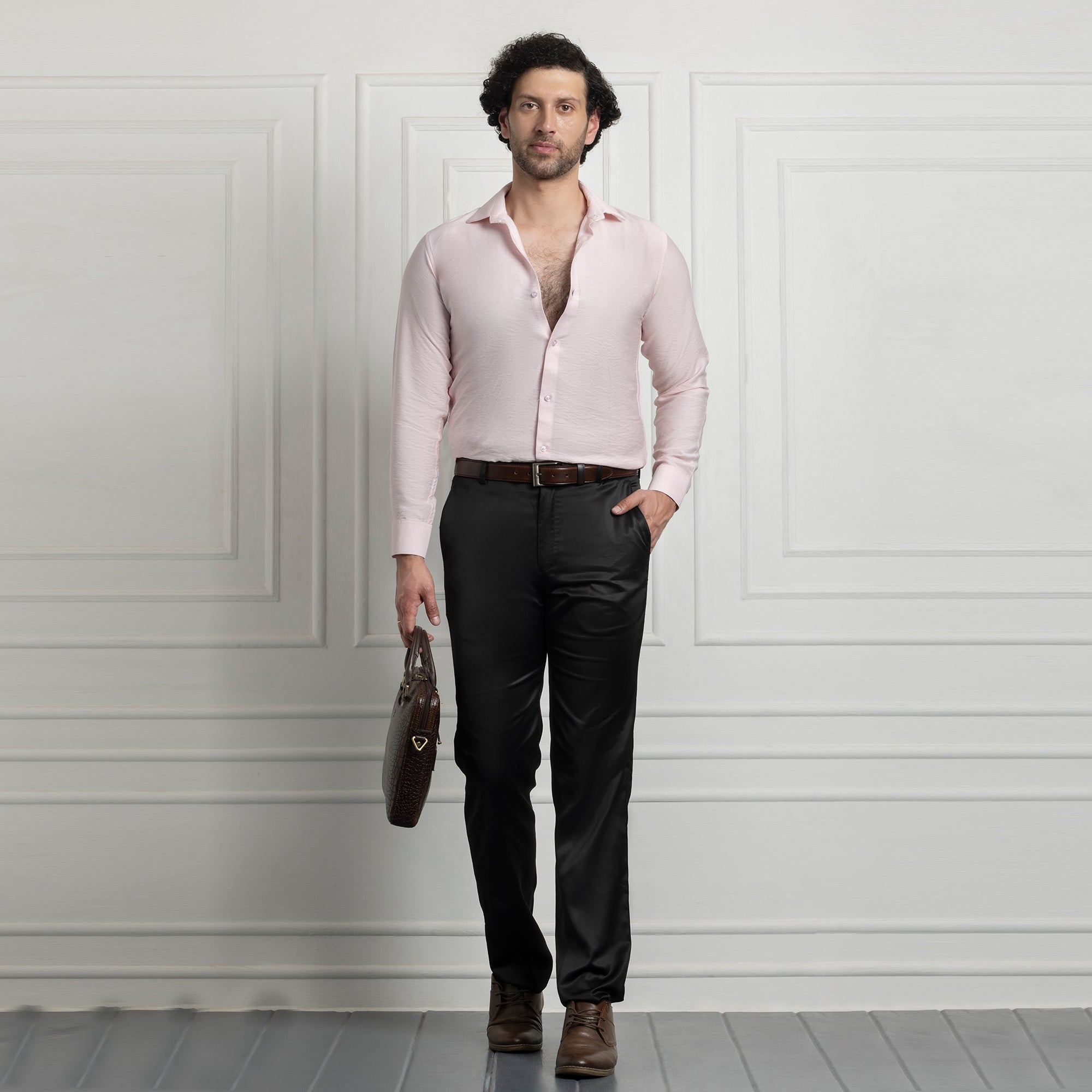 IMPORTED LINEN SHIRT FOR THE MODERN MEN | IRON FREE CASUAL (SYNTHETIC LINEN) SHIRT--Pink