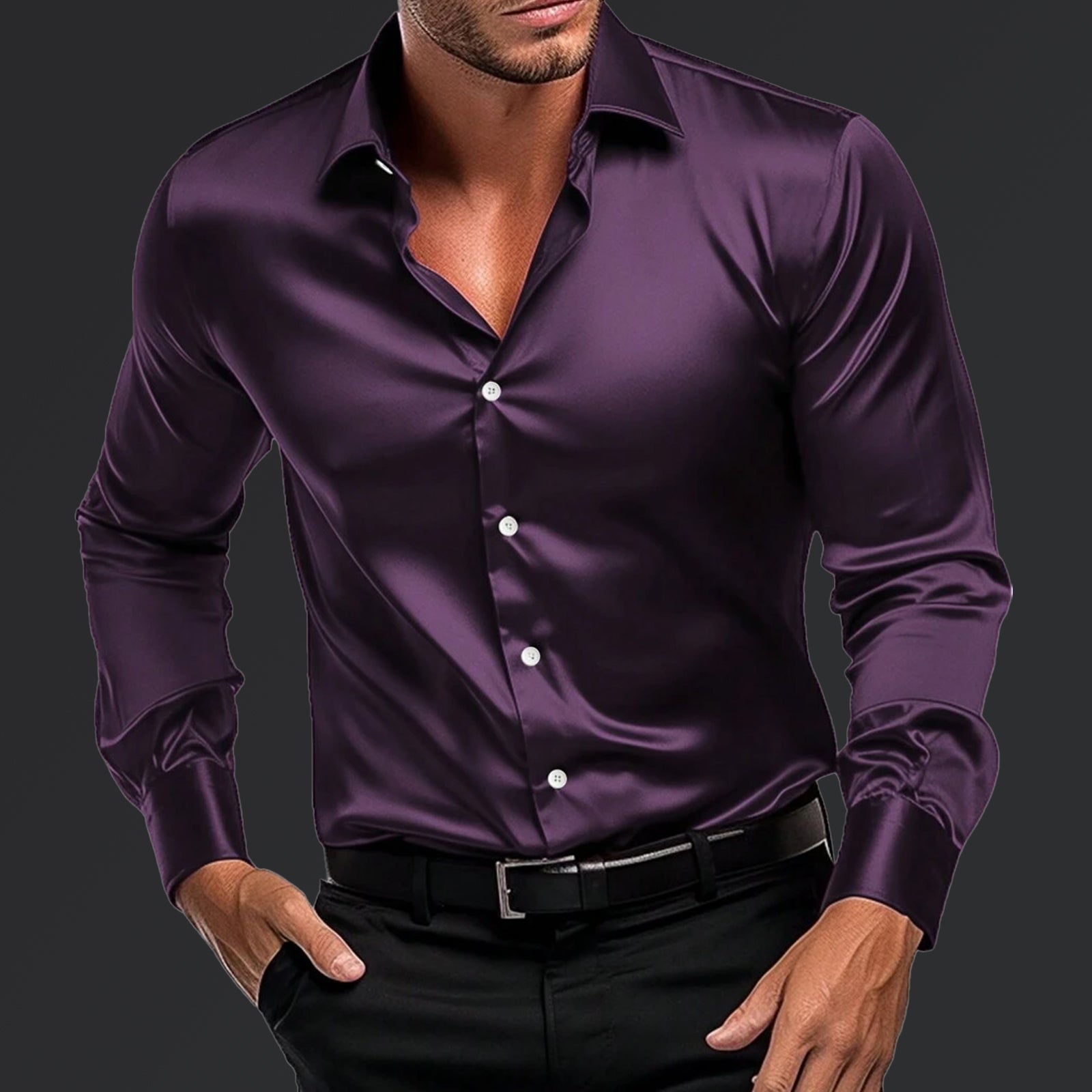 Satin Shining Party Wear Wine Purple Shirt