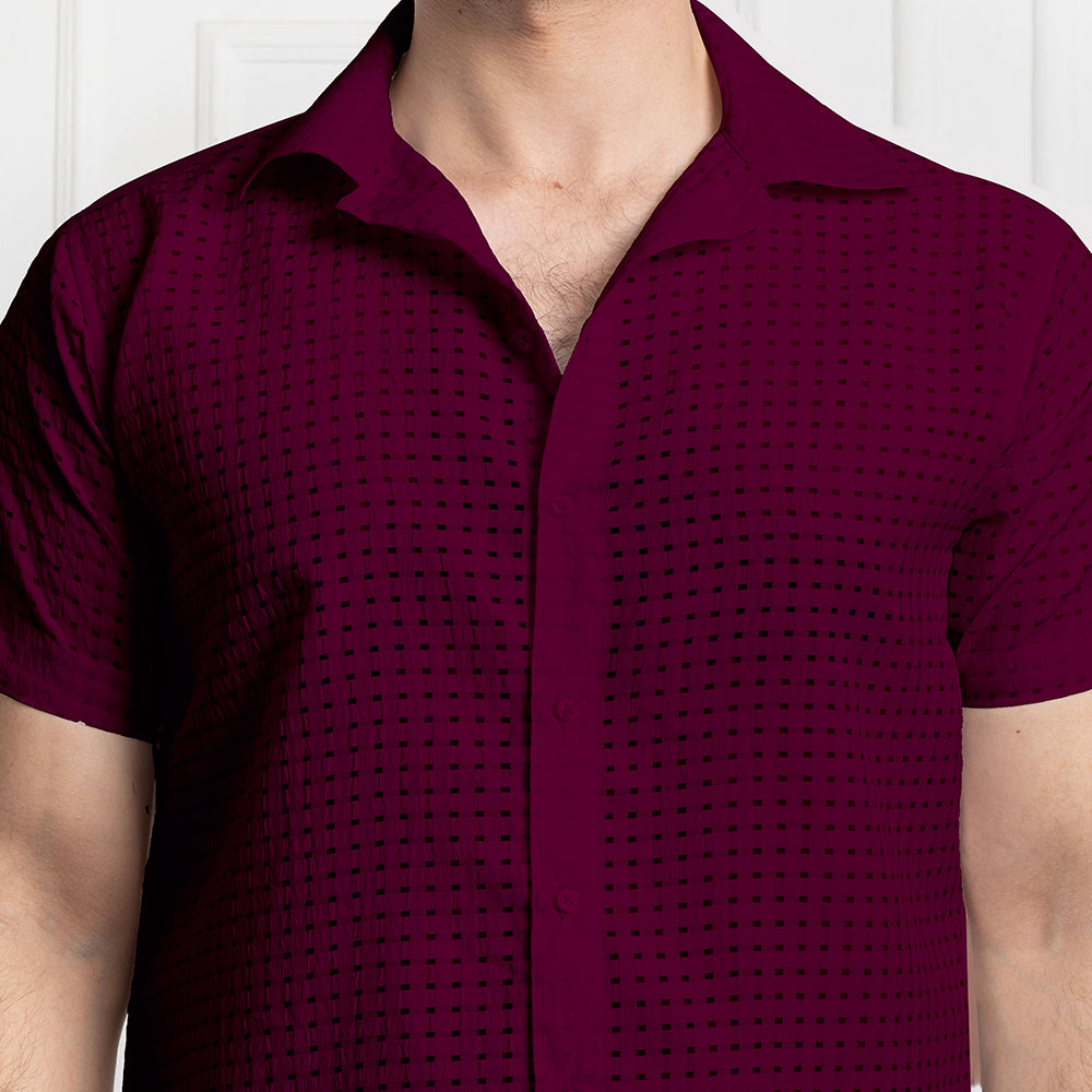 Men's Net Self Cuban Collar Casual Shirt Purple Filo Hevis