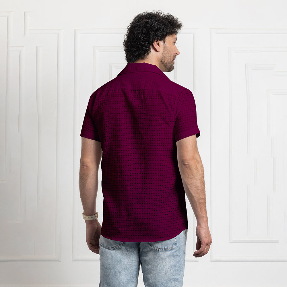 Men's Net Self Cuban Collar Casual Shirt Purple Filo Hevis