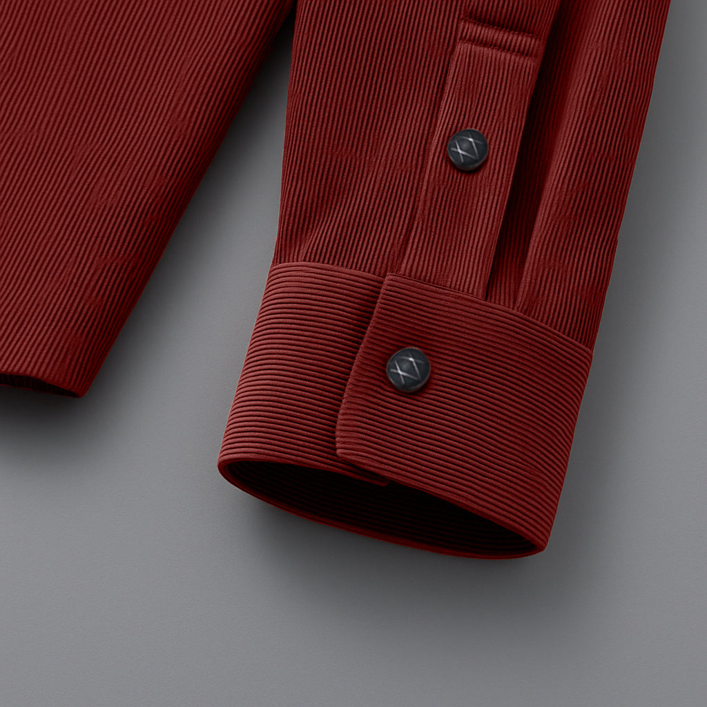 MEN’S CORDUROY SHIRT FOR WINTER STYLE | 21-WALES CORDUROY | DOUBLE POCKET | EMERALD-Red