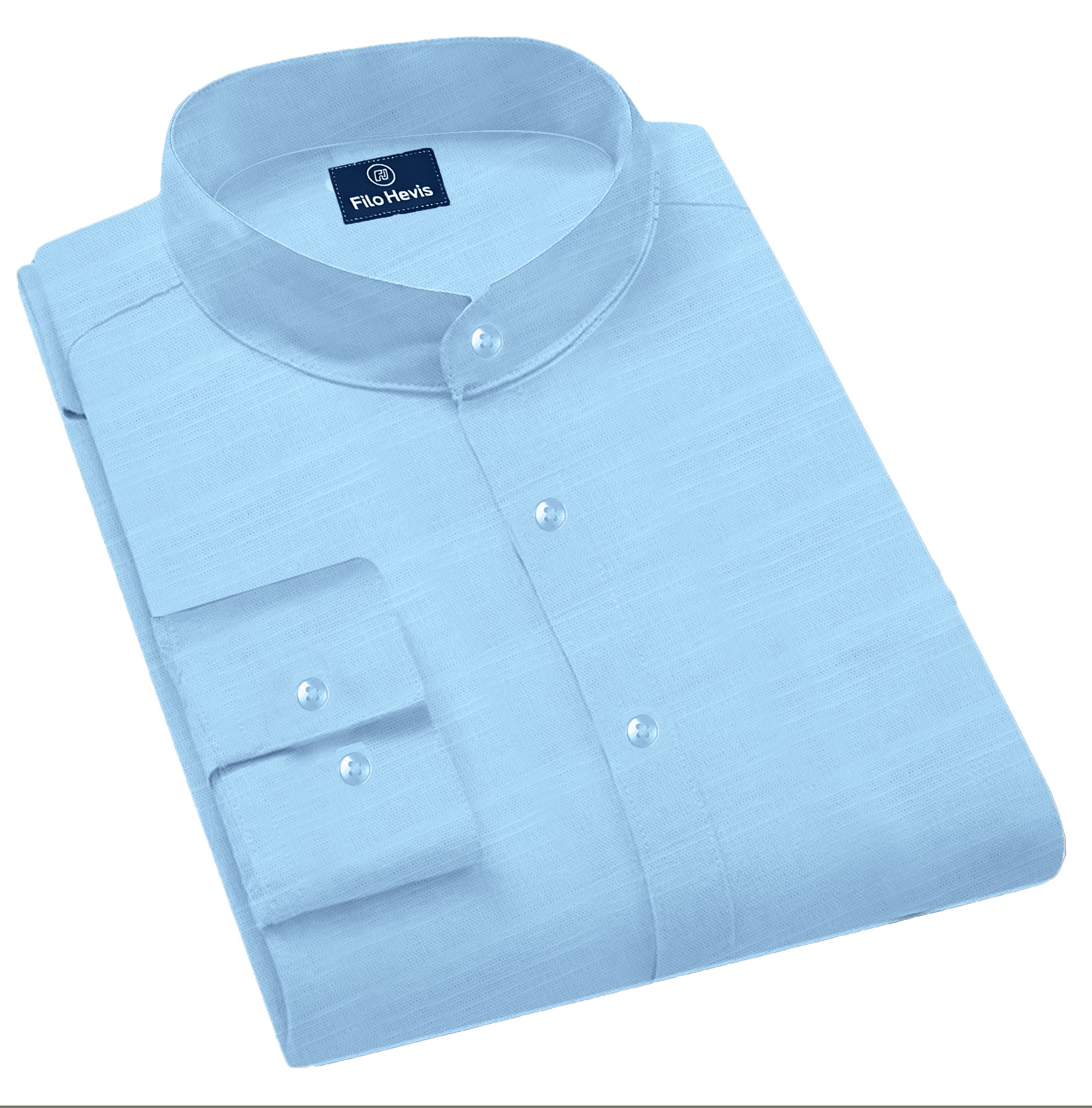 MEN’S CHINESE COLLAR SHIRT FULL SLEEVE COTTON LINEN T-NECK SHIRT SKY  COLOR