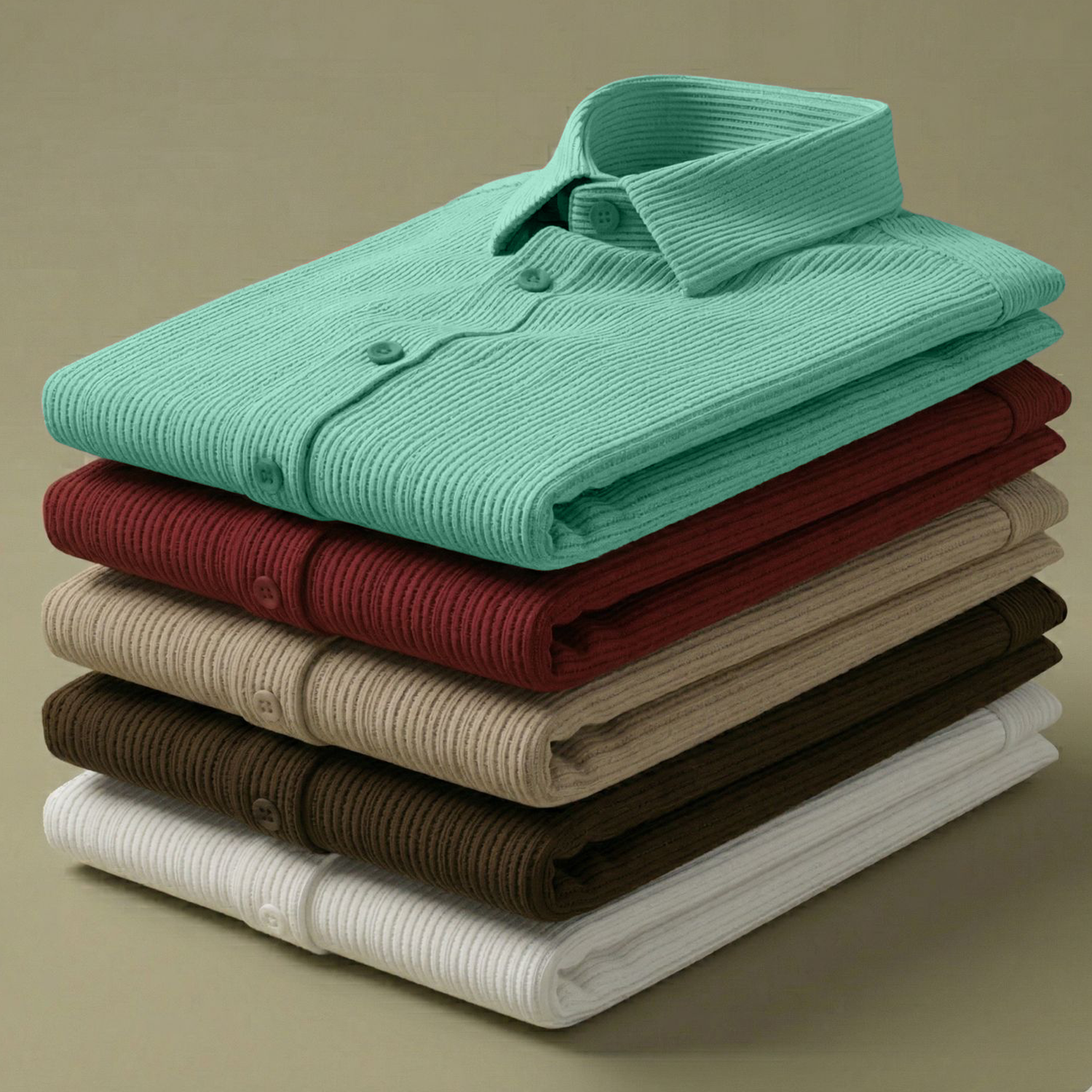 Corduroy Inspired Self-Cord Casual Shirts for Men Blended Fabric - Sea Green
