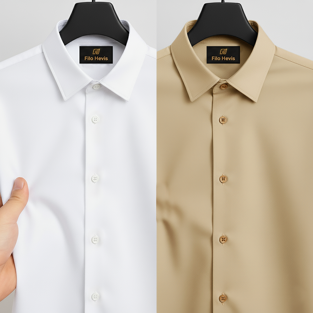 Combo of 2 Anti Wrinkle Imported Satin formal Shirt White & Beige My Store