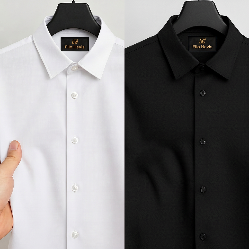 Combo of 2 Anti Wrinkle Imported Satin formal Shirt White & Black My Store