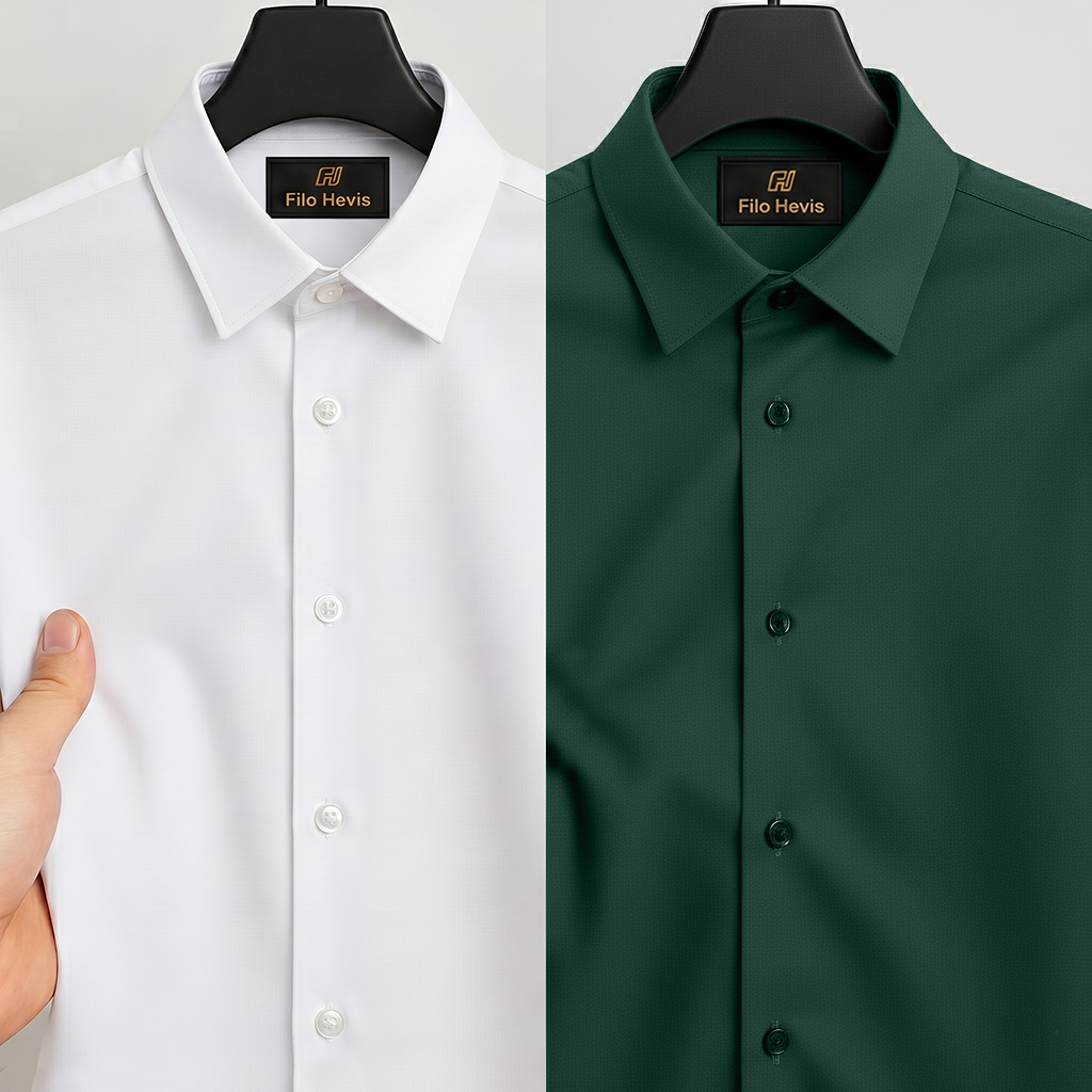 Combo of 2 Anti Wrinkle Imported Satin formal Shirt White & Dark Green My Store